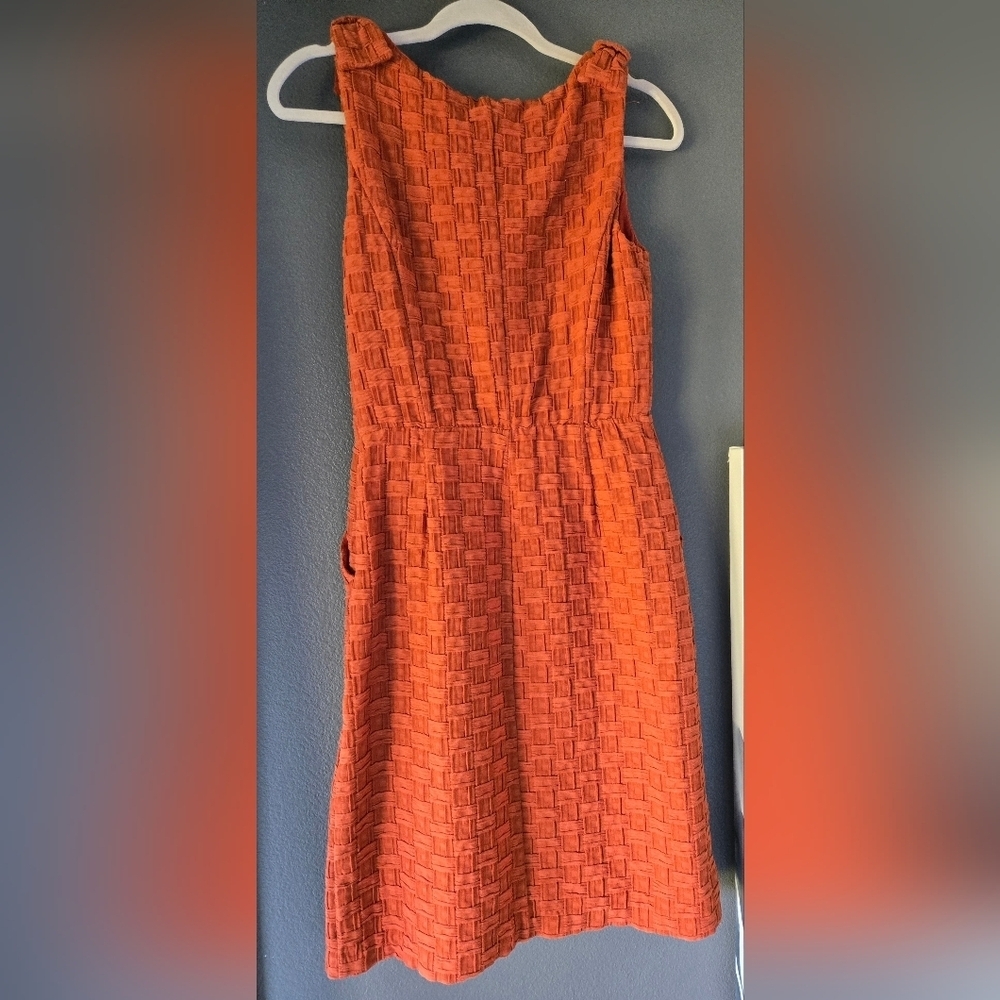 Anthropologie Tabitha Basketweave Textured Lined Pockets Dress 4 Quilted Rust - Picture 6 of 16